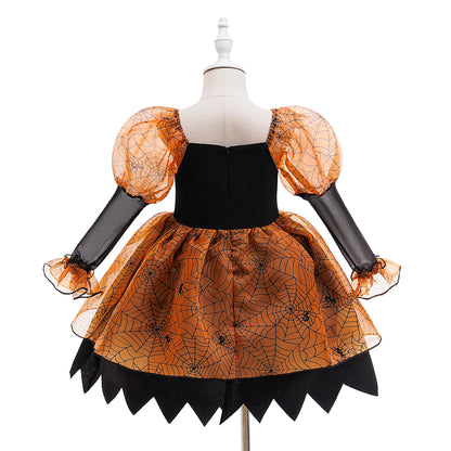Girl Halloween costume 4-8 Yrs Halloween Theme Party Dresses Skeleton Bat Pumpkin Print Frocks Luxury Fluffy Kids Elegant Gown