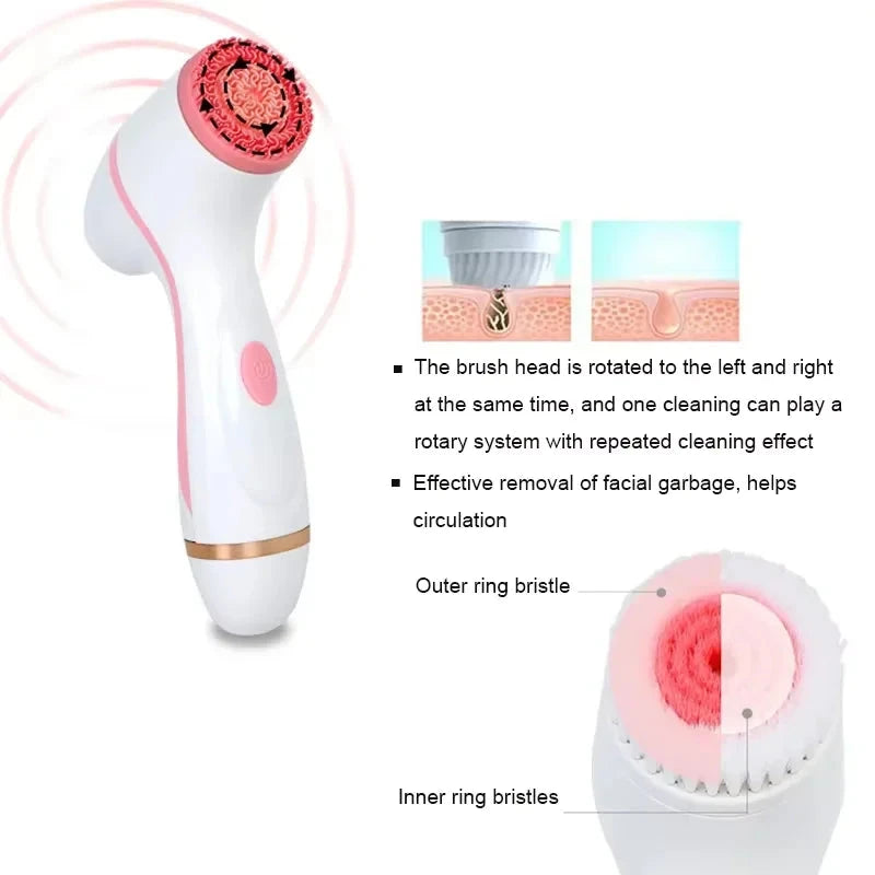 3 In 1 Electric Cleansing Brush Vibrations Facial Cleaner Face Massager Sonic Rotating Cleansing Brush Face Deep Cleansing Tool