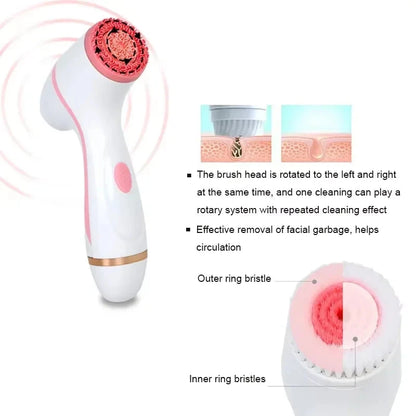 3 In 1 Electric Cleansing Brush Vibrations Facial Cleaner Face Massager Sonic Rotating Cleansing Brush Face Deep Cleansing Tool