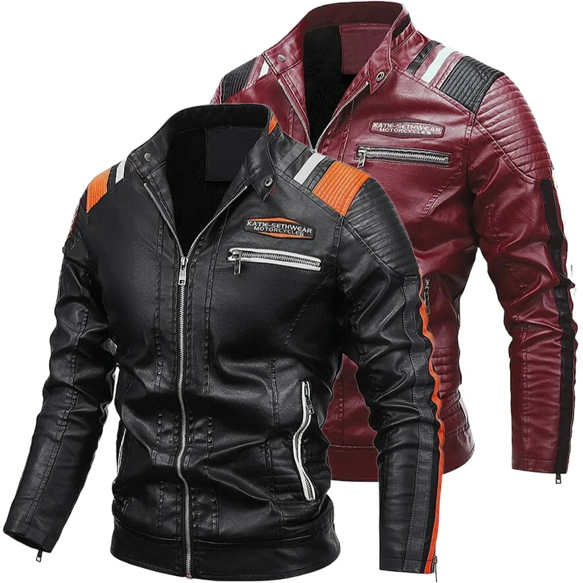 Men's Motorcycle Leather Jacket Standing Collar Coat Jacket Men's Leather Bomber Moto Jackets Baseball Collar PU Bike For Male