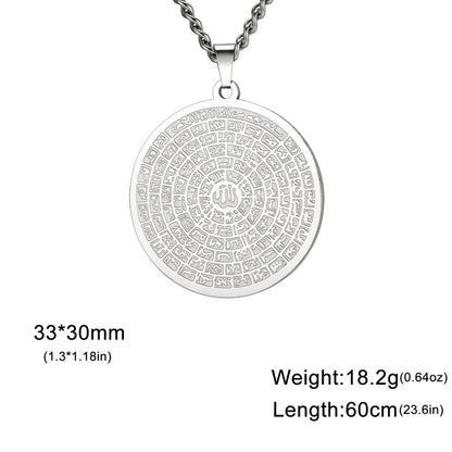 Dawapara 99 Names of Allah Necklace Islamic Muslim Arabian Calligraphy Ayatul Kursi Pendant Religious Stainless Steel Jewelry - AMULET RING STORE