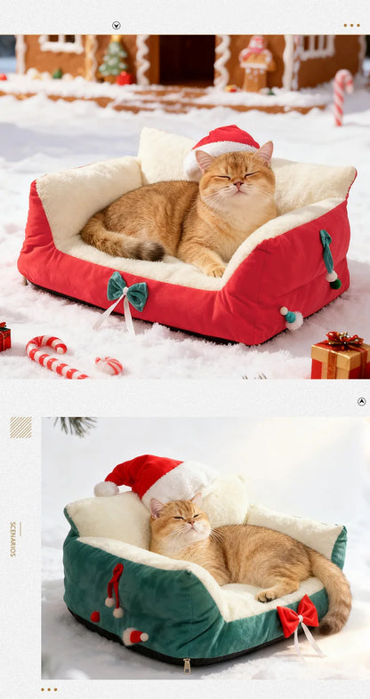 Winter Warm Cat Bed Large Size Removable Washable All Season Pet Sofa Christmas Cat House for Pets