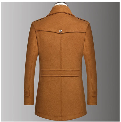 Men's Double Collar Wool Coat  Fashion Handsome Autumn Winter Business Style High Quality Middle-aged Men's Fashion Woolen Coat