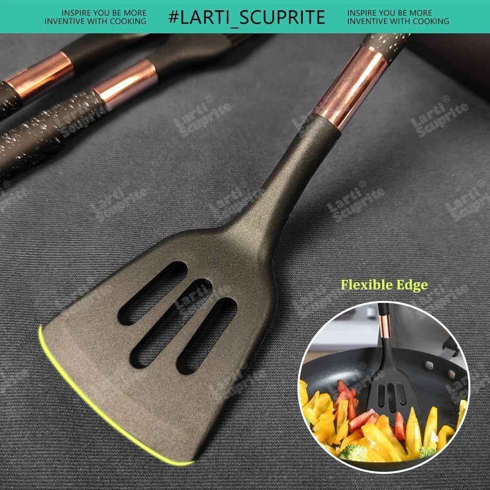 Good Quality Silicone Kitchen Utensils Set Rose Gold Plated Handle Cooking Tool Non-stick Heat Resistant Kitchenware Accessories