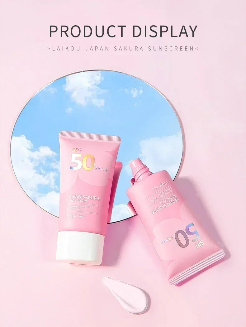 LAIKOU SPF 50 PA+++ Sakura Sunscreen For Face Body Neck Solar Blocker Long-Lasting Sun Block Facial Sunscreen Sun Cream 50g - AMULET RING STORE
