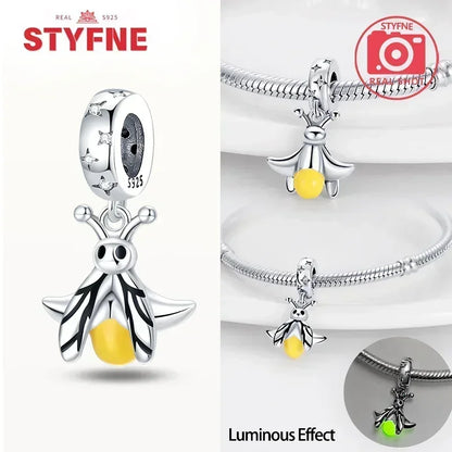 S925 Silver Glow-in-the-dark Firefly Charm Pendant Fit Original Charms Bracelet Gift Beads for Women Diy Fine Jewelry Gifts - AMULET RING STORE