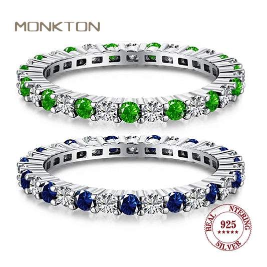 Monkton S925 Sterling Silver Thin Stackable Sapphire Rings for Women Sparkling Wedding Engagement Jewelry Set Кольца