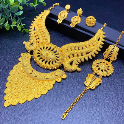 ANIID African Luxury Big Jewelry Set For Women Dubai 24K Gold Color Long Necklace Sets Wedding Party Gifts Wholesale