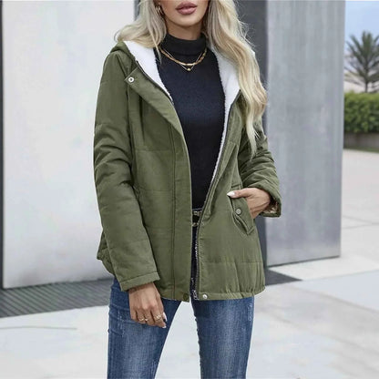 Women Autumn Winter Padded Coat Zip Up Long Sleeve Korean Hooded Jacket Fashion Solid Warm Clothes Casual Outfit Coats Street