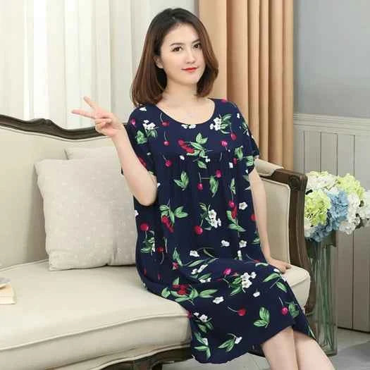 Women summer cotton nightgowns short-sleeved Korean loose big yards 4XL fit 100 kg nightshirt female floral print night dress