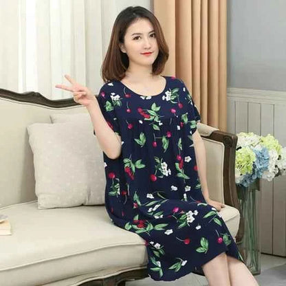 Women summer cotton nightgowns short-sleeved Korean loose big yards 4XL fit 100 kg nightshirt female floral print night dress