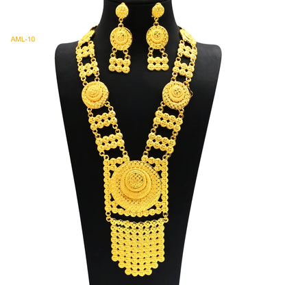 ANIID African Luxury Big Jewelry Set For Women Dubai 24K Gold Color Long Necklace Sets Wedding Party Gifts Wholesale
