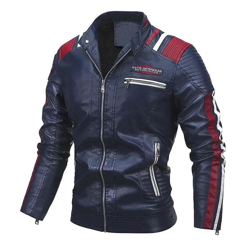 Men's Motorcycle Leather Jacket Standing Collar Coat Jacket Men's Leather Bomber Moto Jackets Baseball Collar PU Bike For Male