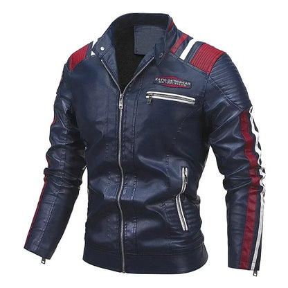 Men's Motorcycle Leather Jacket Standing Collar Coat Jacket Men's Leather Bomber Moto Jackets Baseball Collar PU Bike For Male