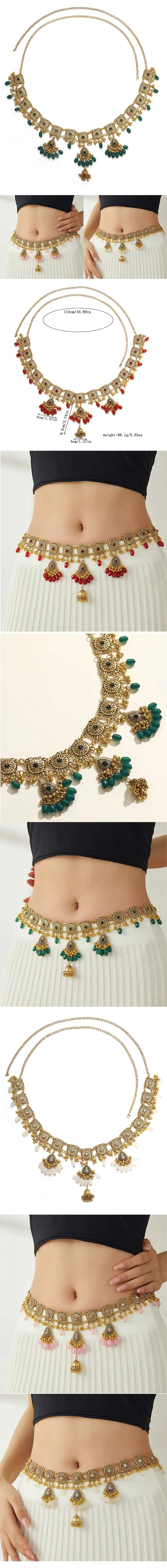 Vintage Belly Chain For Women Resin Beads Bell Pendant Body Jewelry Ethnic Handmade Women's Jewelry Gift Festive Party Favor