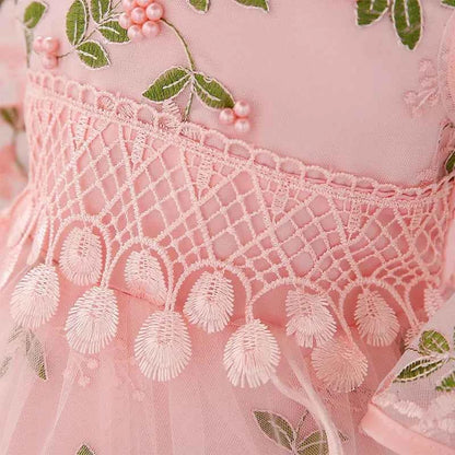 Long Sleeve Flower Baby Girls Dresses Newborn Pink 1st Birthday Tulle Princess Dress For Girl Bridesmaid Wedding Summer Clothing