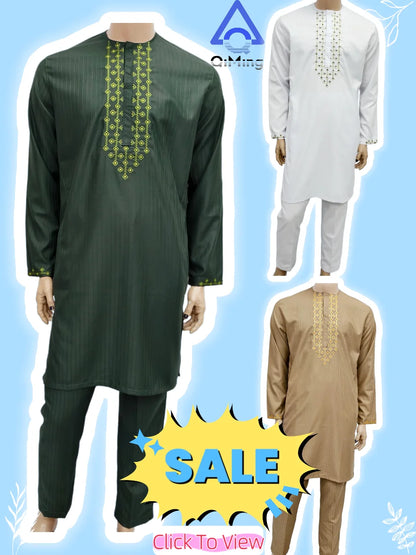 Arabian Jubba Thobe Ramadan Clothing Abaya Muslim Islamic Moroccan African Men's Nice Prayer Eid Robe Long Sleeve Embroidery