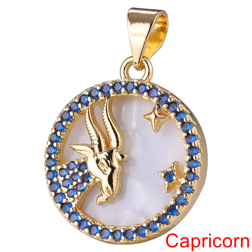 Juya DIY Imitation Pearl Shell 18K Gold Plated 12 Zodiac Charms For Handmade Fashion Birthstone Season Pendants Jewelry Making