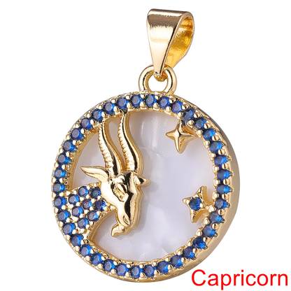 Juya DIY Imitation Pearl Shell 18K Gold Plated 12 Zodiac Charms For Handmade Fashion Birthstone Season Pendants Jewelry Making