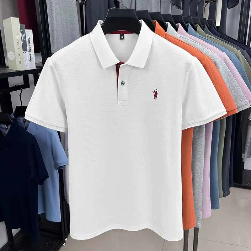 100% pure cotton men's short sleeved polo shirt hot selling summer fashionable horse logo embroidery classic Paul casual T-shirt
