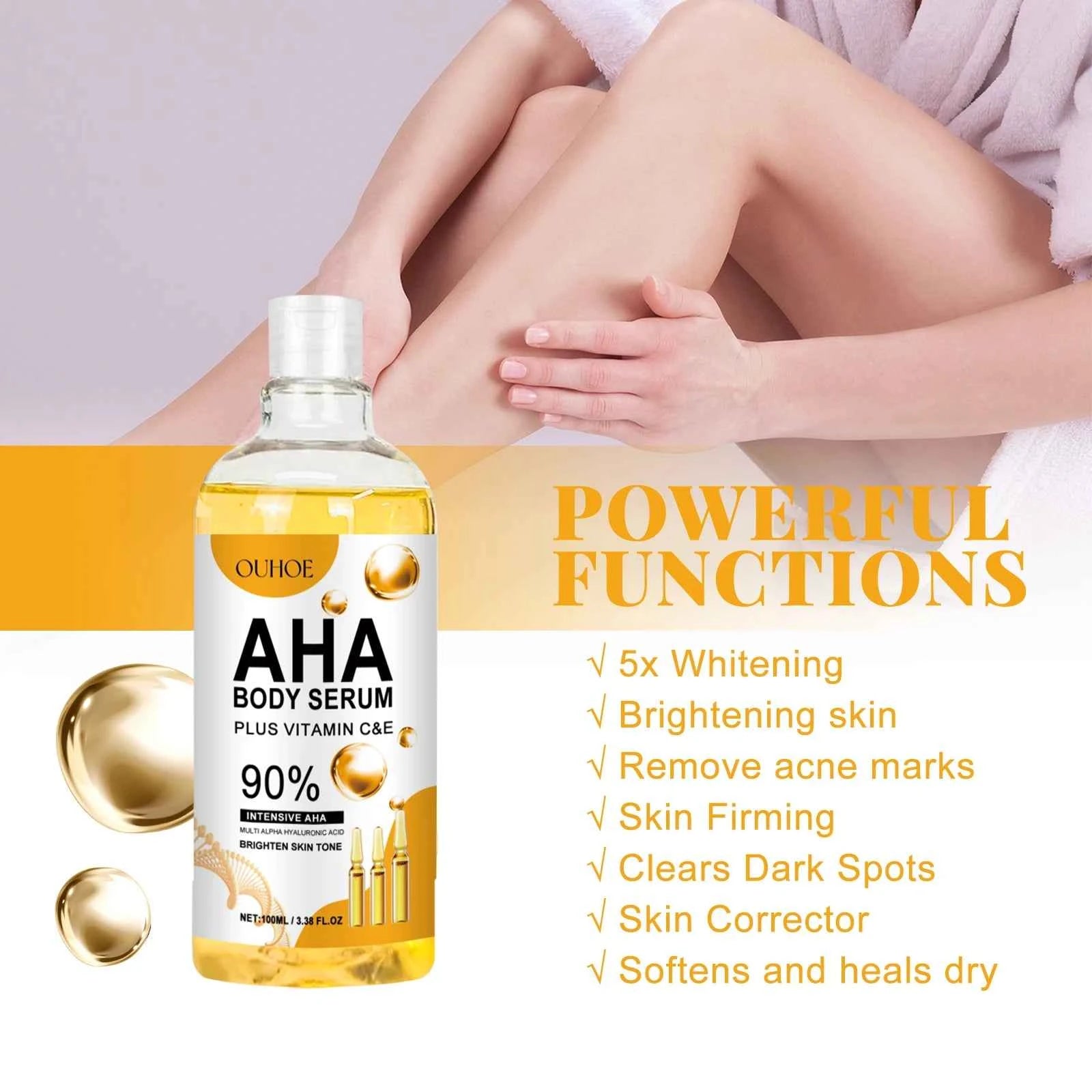 AHA Body Serum Collagen Moisturizing Spots Eraser Corrector Shrink Pore Repair Lighten Body Face Skin Care Hydrating Face Serum