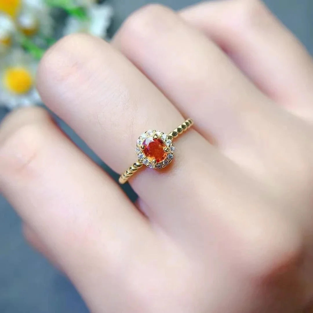 18K Gold Plated 925 Silver Ring - Natural Yellow Sapphire & Aquamarine