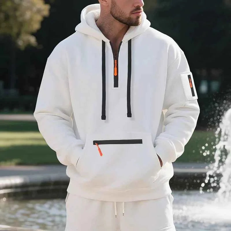 Men's Hooded Fleece Pullover Sporty Casual Jacket European American Style Autumn Winter Warm Comfortable Men's Outerwear