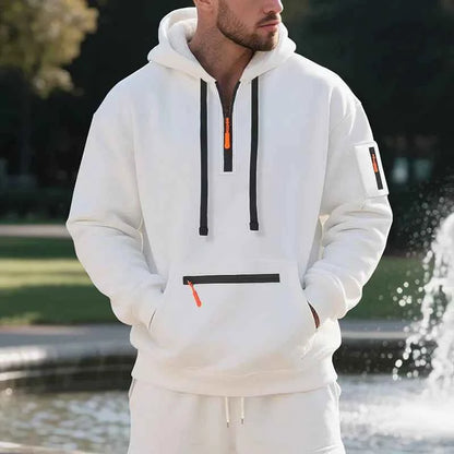 Men's Hooded Fleece Pullover Sporty Casual Jacket European American Style Autumn Winter Warm Comfortable Men's Outerwear
