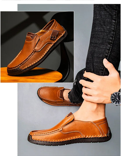 New Handmade Leather Men Shoes Casual Comfortable Men Loafers Slip On Leather Shoes Men Flats Hot Sale Outdoor  Walking Shoes