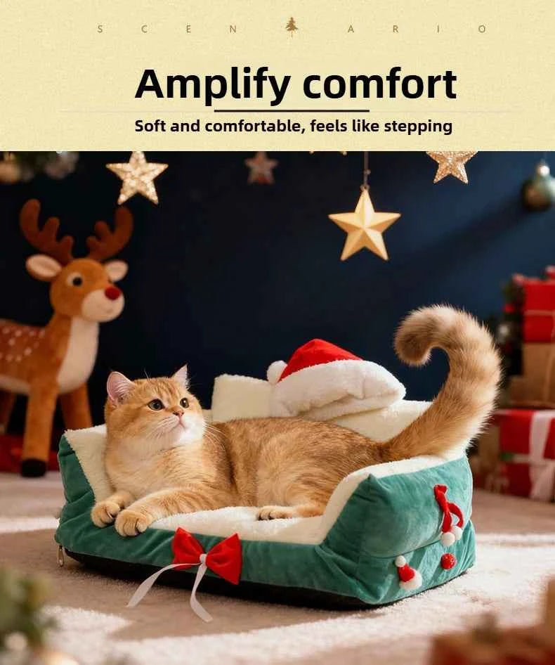 Winter Warm Cat Bed Large Size Removable Washable All Season Pet Sofa Christmas Cat House for Pets