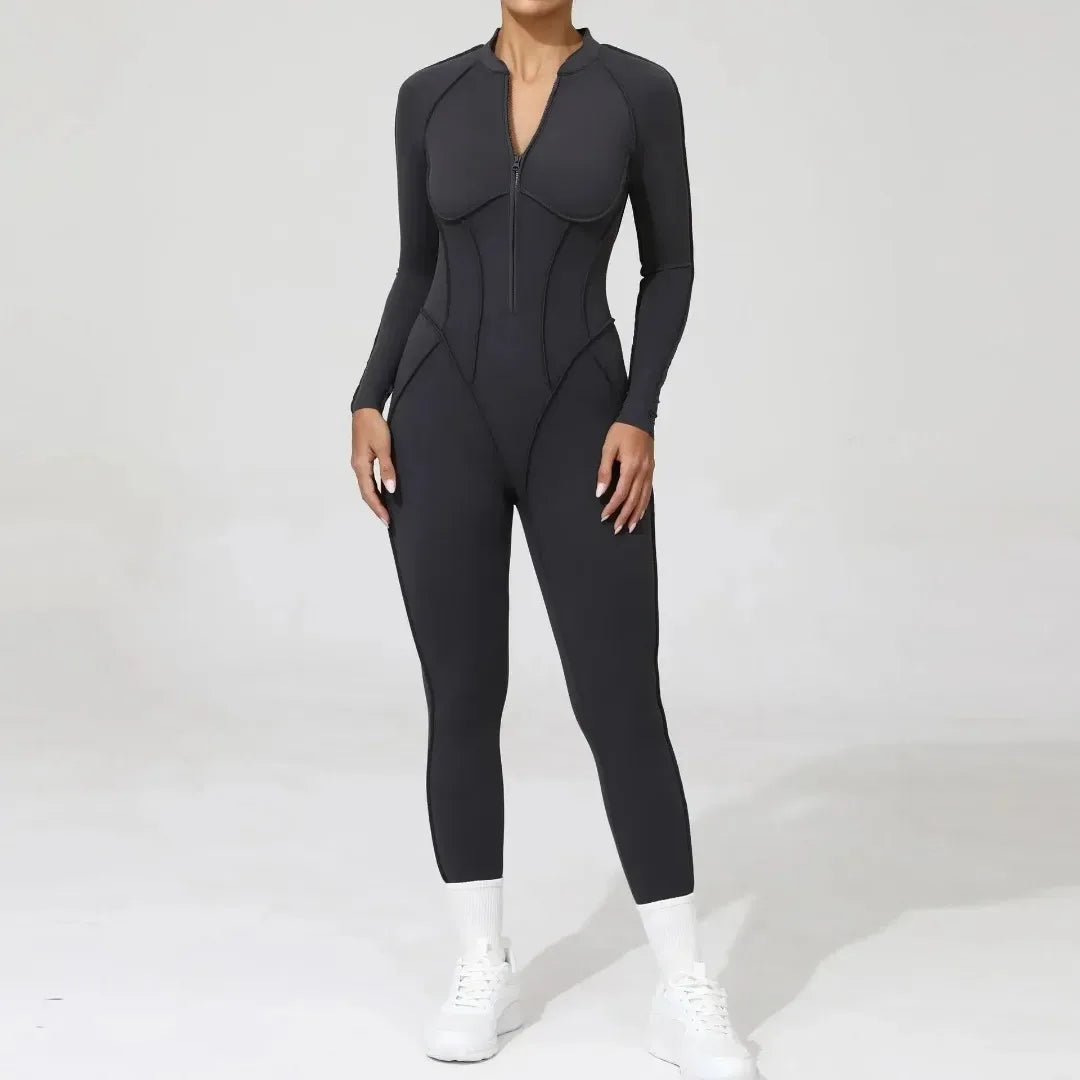 Seamless Yoga Jumpsuit Sports Fitness Backless Tight Zipper Long-sleeved One-Piece Workout Clothes Gym Leggings Sportswear