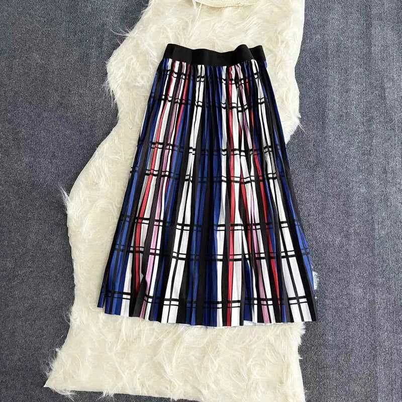 Autumn Skirts Womens New Vintage Floral Print Pleated Skirt Elastic High Waist Casual Midi Skirt Women Clothes Jupe