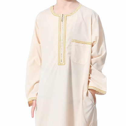 Small Size Muslim Man Clothing Islamic Muslim Arabic Men's Robe Long Sleeve Embroidered Stand Collar Arabian Thobe