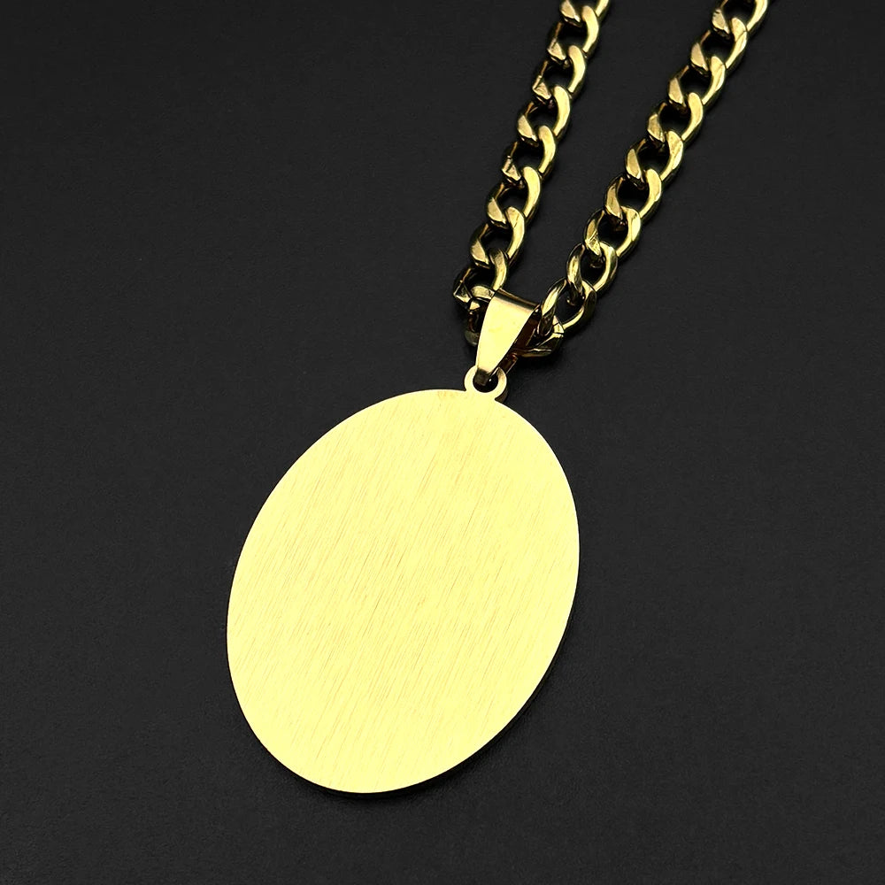 Allah Quran Arabic Letter Oval Pendant Necklaces for Women Men Stainless Steel Gold Color Islam Muslim Hip Hop Chains Jewelry