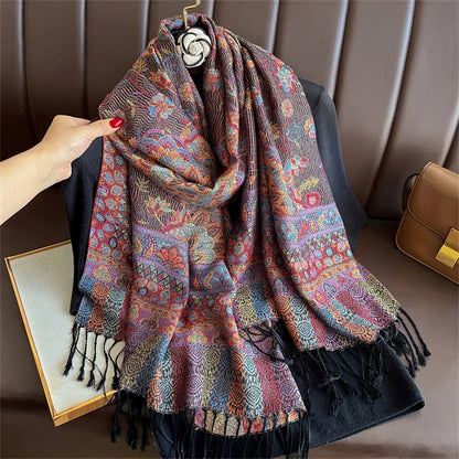 Elegant Ethnic Autumn Cashmere Shawl for Women Jacquard Pashmina Scarves Bufandas De Invierno Mujer Female Foulard Stoles Scarf - AMULET RING STORE
