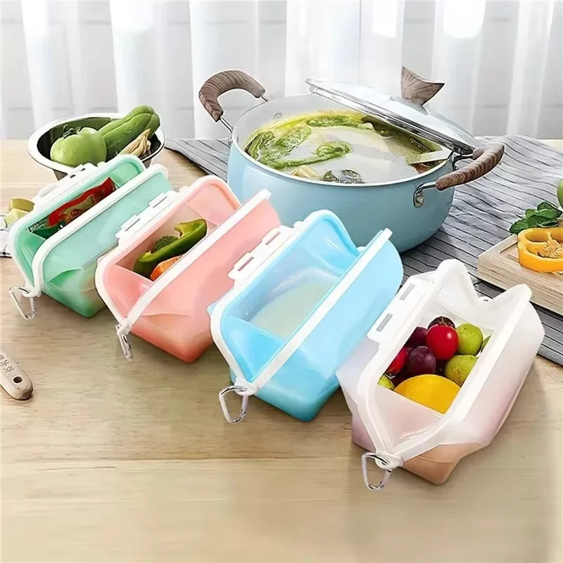 1500ML Foldable Silicone Storage Bag,Reusable Food Grade Crisper Box,Fresh-keeping Picnic Box,Microwave Heating Available - AMULET RING STORE