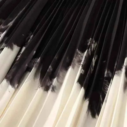 Printed pleated skirt with elastic waistband, colorful flower big swing skirt, women's contrasting long skirt, A-line skirt, new