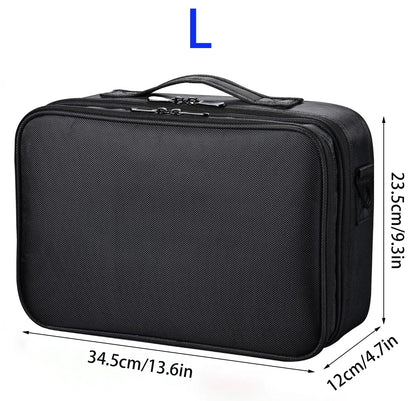 Large capacity travel makeup case, portable artist organizer with adjustable dividers and shoulder strap for toiletries jewelry - AMULET RING STORE