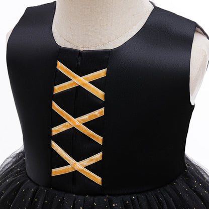 Baby Girl Halloween Costume 0-3 Yrs Little Girl Fantasy Dress Children Pumpkin Skeleton Print Fluffy Gown Kids Cute Orange Frock