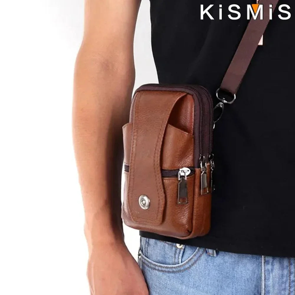 Men Leather Vintage Pack Waist Bag Belt Clip Phone Holster Travel Hiking Cell Mobile Phone Case Cover Belt Pouch Purse Belt - AMULET RING STORE