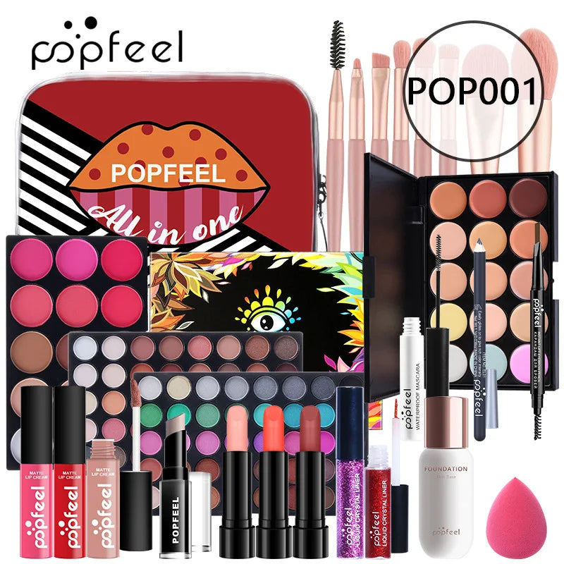 POPFEEL All-in-One Makeup Kit Gift Set with Eyeshadow Palette Foundation Lip Gloss Blush Brushes Eyeliner and More Beauty Gifts - AMULET RING STORE