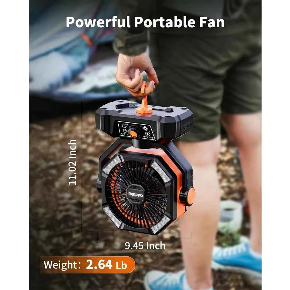 Camping Fan with 4 LED Lantern 8 Speeds Regular Time Desk Fan 20000mAh Battery Portable Outdoor Fan for Outdoor Camping Fishing