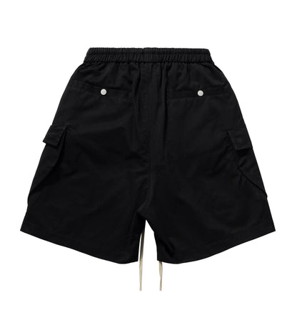 Mauroicardi Spring Summer Cool Handsome Hard Black Cargo Shorts for Men High Waist Drawstring Short Straight Pants Clothes 2025