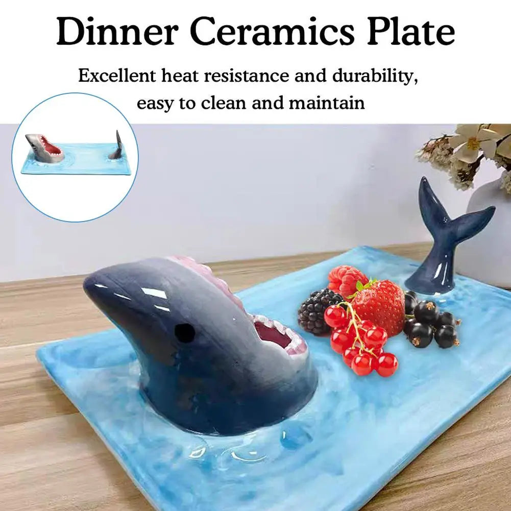 Unique Shark Shape Plate Funny Decorative Ceramic Sushi Plates For Dessert,Cheese Snacks,fruits,vegetable Home Decor Access J6A1 - AMULET RING STORE