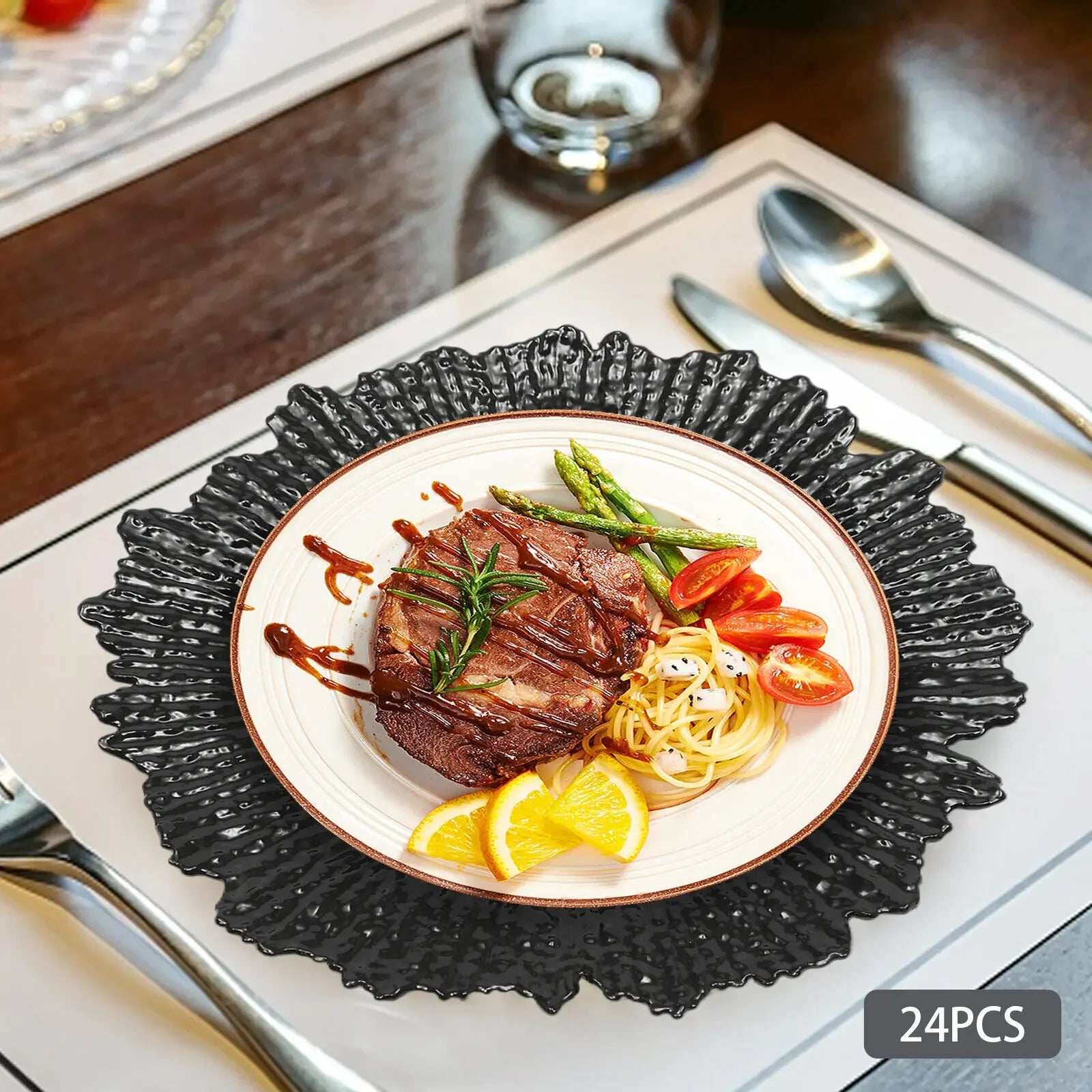 24PCS 12.6in Modern Charger Plates Daily Dining Round Plastic Reef Plate Dinner Plates - AMULET RING STORE