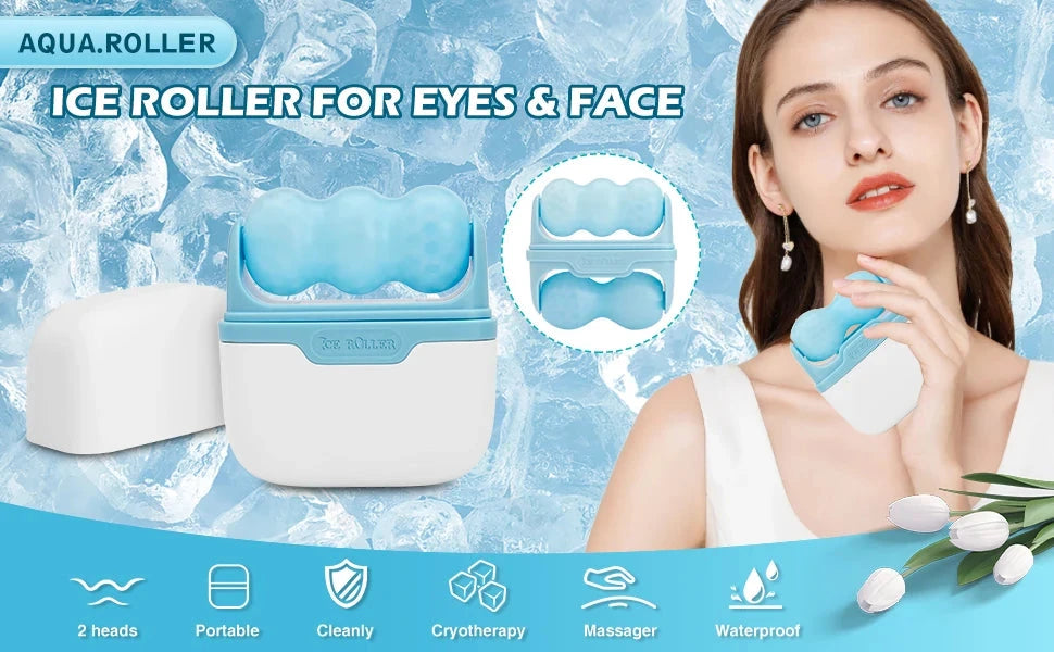 Hello Face Roller Ice Facial Massage Reusable 2 Shape Heads Freezable Ice Massager Lifting Tools