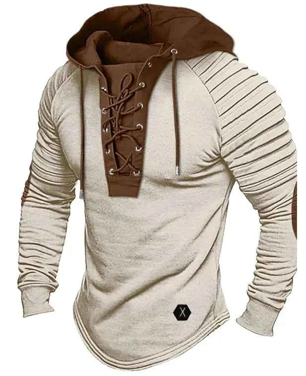 Spring And Autumn New Men's Hoodie Casual Men's Polo Top Fashionable Pleated Hoodie Men's Street Outdoor Long Sleeved Clothing