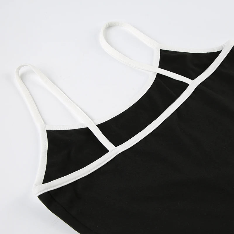 HEYounGIRL Tennis Style Spaghetti Strap Mini Dress Letter Print Contrast Color Sleeveless Women Short Dresses Summer Casual - AMULET RING STORE