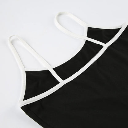 HEYounGIRL Tennis Style Spaghetti Strap Mini Dress Letter Print Contrast Color Sleeveless Women Short Dresses Summer Casual - AMULET RING STORE