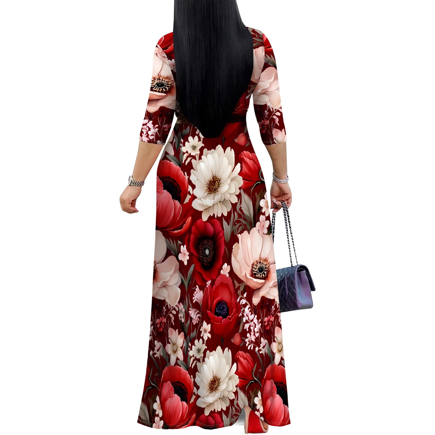 Women's Casual Watercolor Floral Pattern Wrap Maxi Dresses V Neck 3/4 Sleeve Tie Waist Dress Long Dresses for Women 2025 - AMULET RING STORE